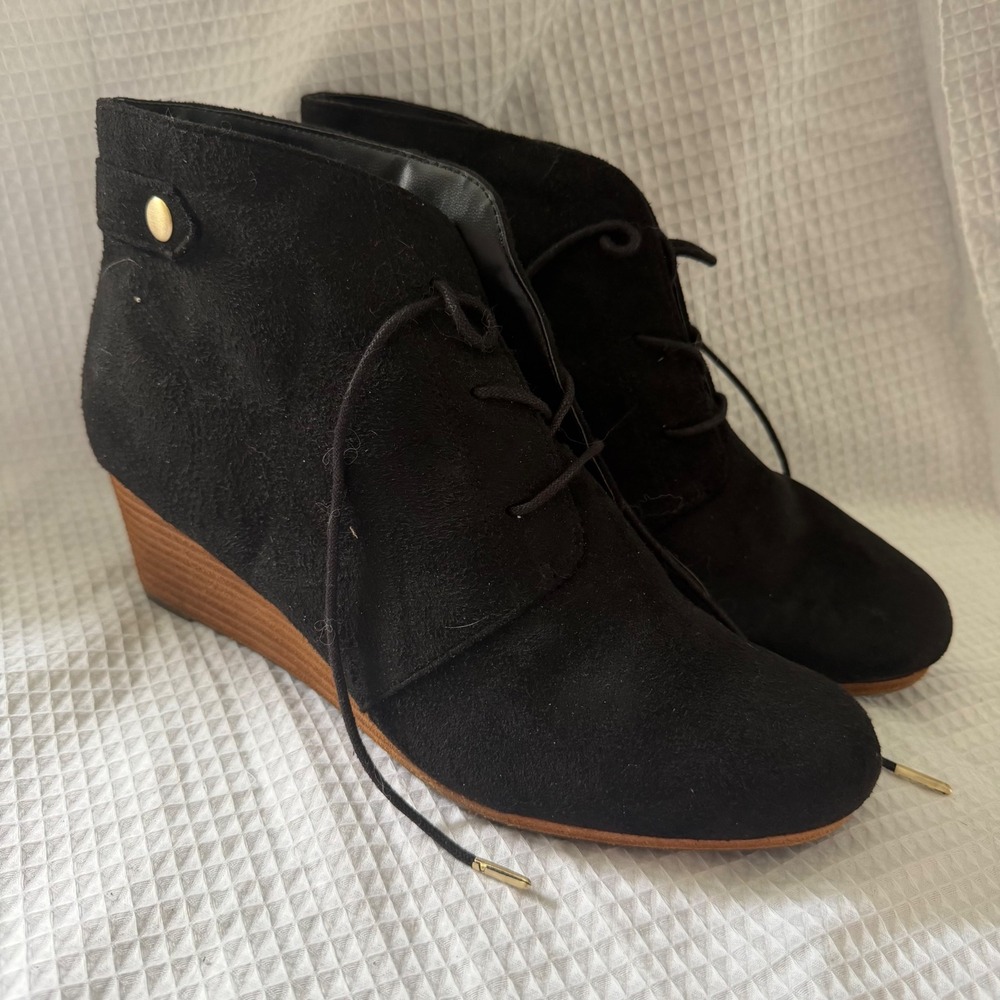 Dr. Scholls Dynasty Black Wedge Booties Lace Up Ankle Boots Womens 10M Comfort
